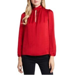 NWT 1. State Keyhole Charmeuse‎ Blouse In Vibrant Red Size XS